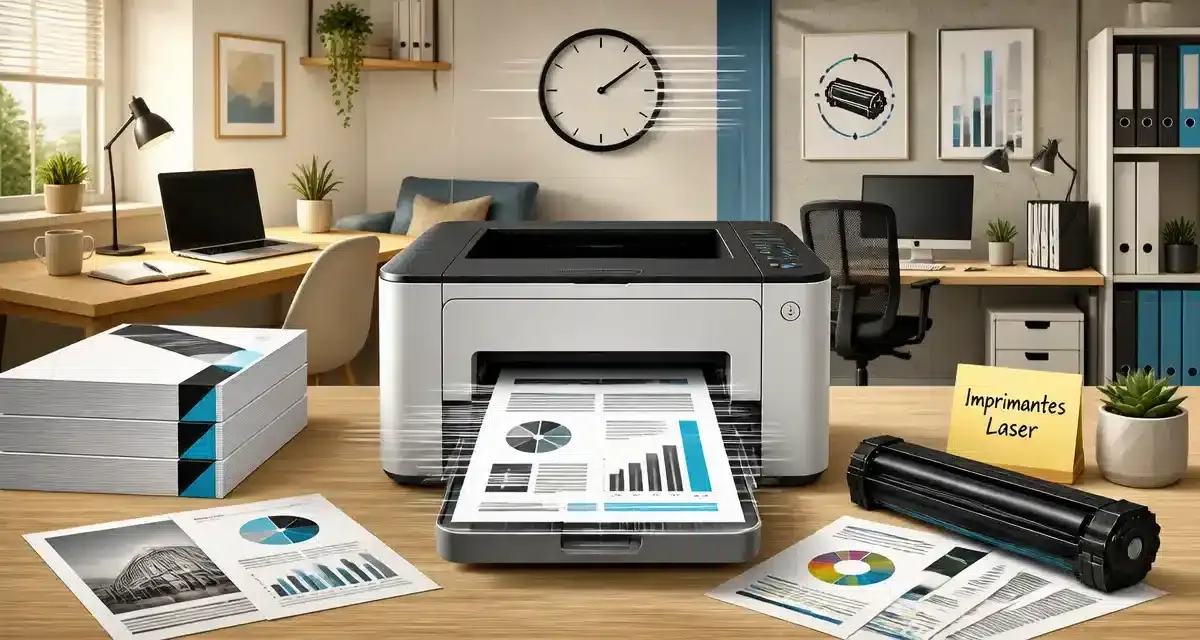 Imprimante laser avec documents en cours d'impression.
