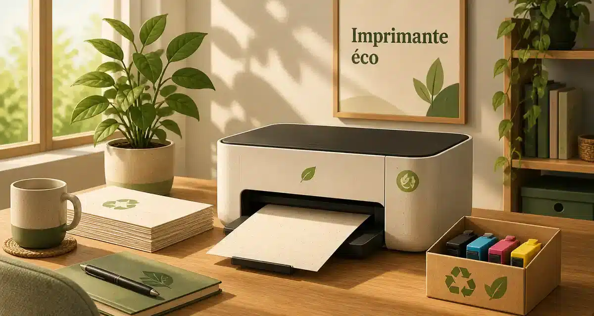 Imprimante éco sur un bureau lumineux et moderne.