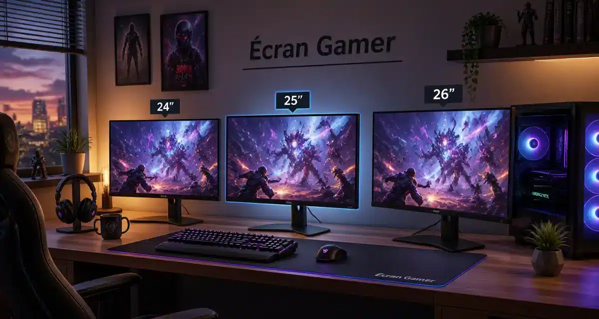Bureau de jeu avec trois écrans et accessoires