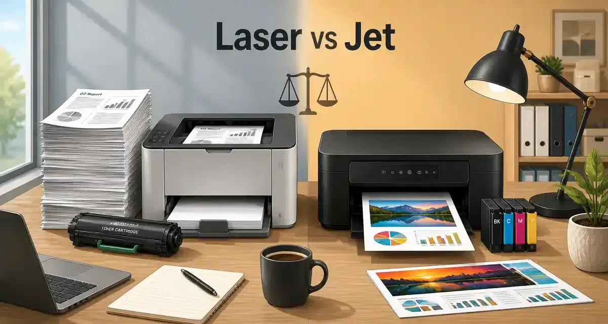 Comparaison entre imprimantes laser et à jet d'encre.