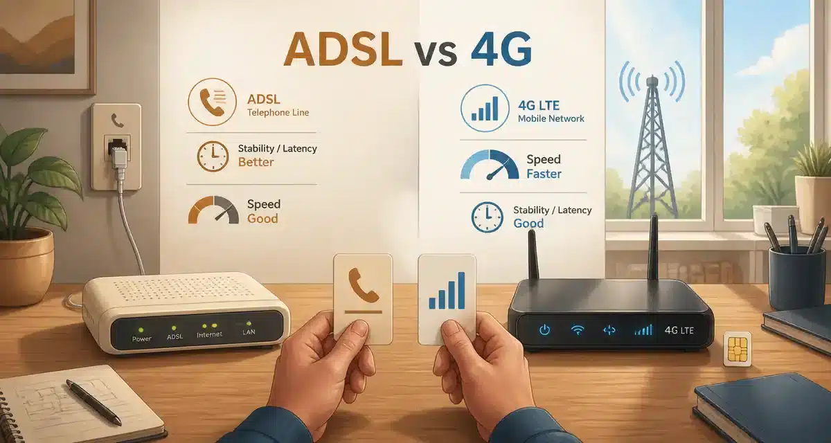 Comparaison entre ADSL et 4G pour Internet.