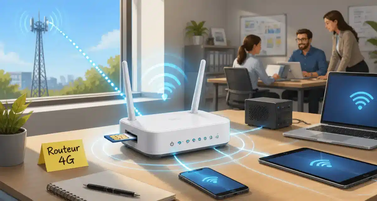 Routeur 4G avec connexion sans fil dans un bureau.