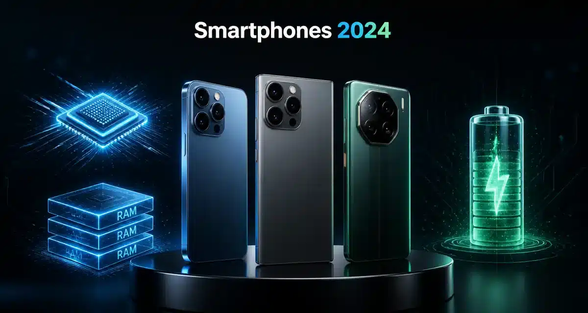 Smartphones modernes et innovations technologiques en 2024.