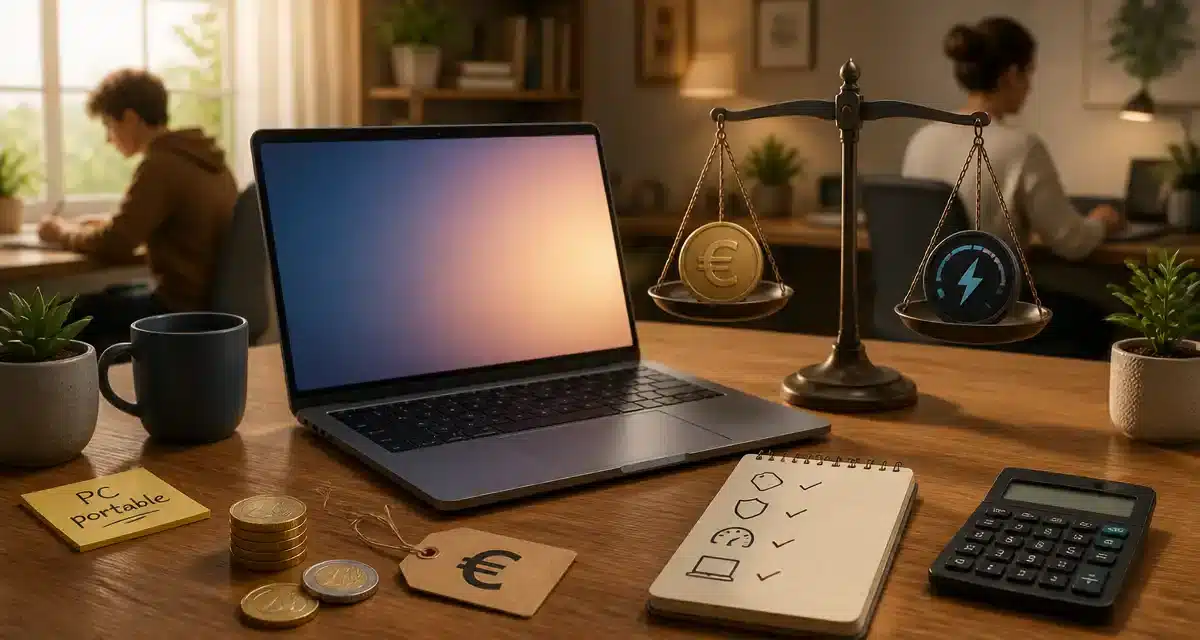 Bureau moderne avec ordinateur portable et éléments financiers