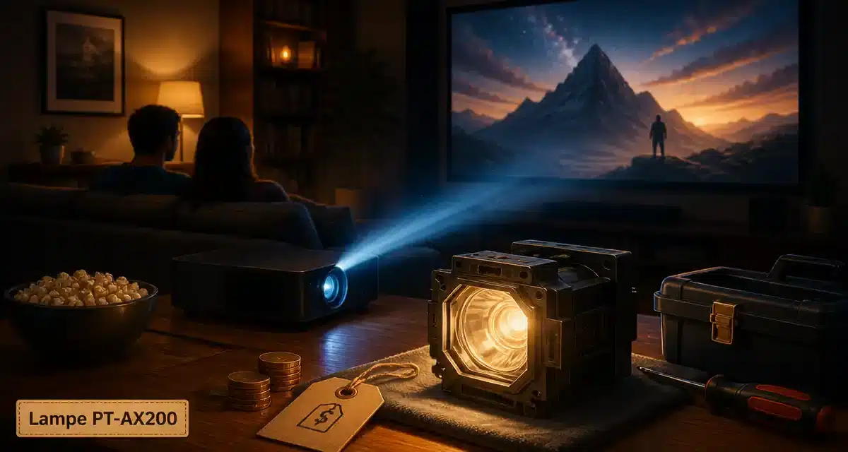 Salle de cinéma maison avec projecteur et lampe