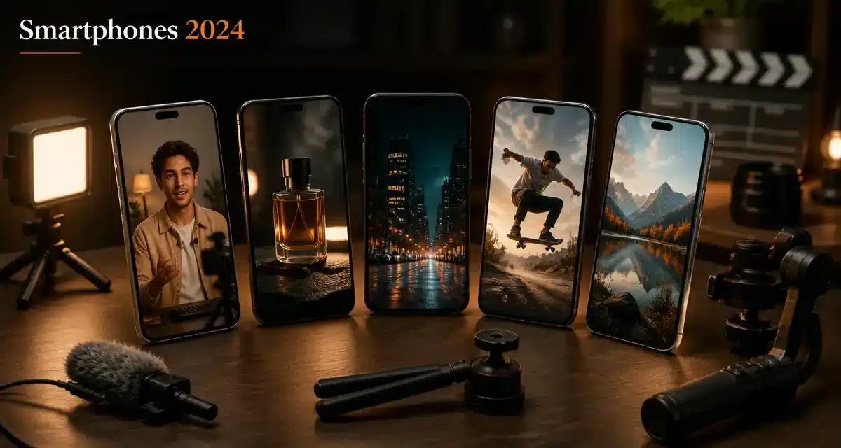 Différents smartphones affichant divers contenus créatifs.