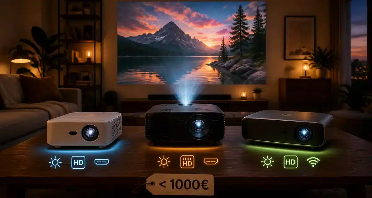 Trois projecteurs avec différentes résolutions affichées.